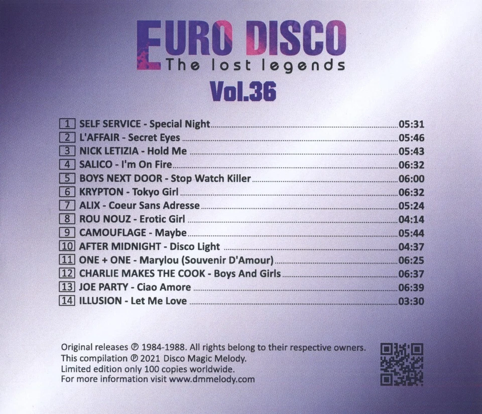 Euro Disco - The Lost Legends Vol. 36, Limited Edition, CD RAR !!! - Bild 2 von 3