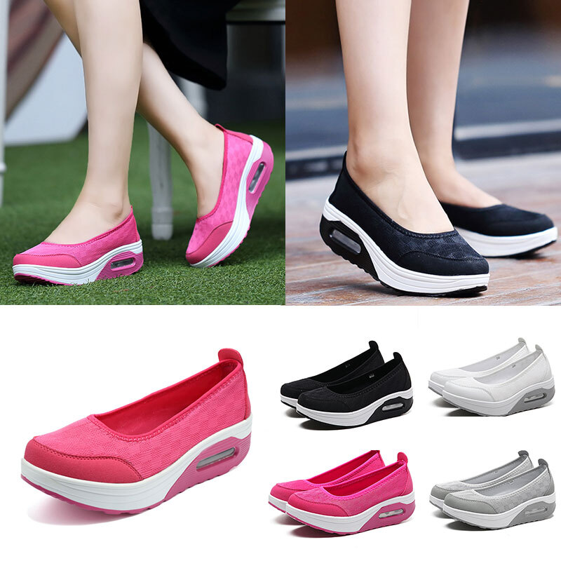 Women Walking Shoes Slip On Comfort Sneakers Casual Jogging Wedge Comfort Loafer-image