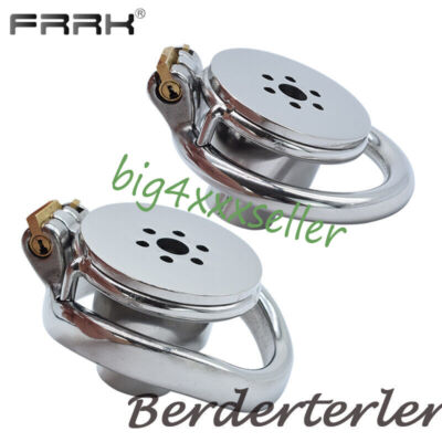 FRRK Inverted Plugged Metal Chastity Cage with Cyllinder Design Stainless Steel