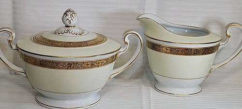 NORITAKE GOLDKIN #4985 CREAMER & COVERED SUGAR BOWL - Picture 1 of 19