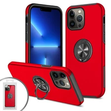 Emax Matte Hybrid Case w/Ring Stand for iPhone 13 Pro Max (6.7") - Red