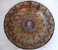 Antique Cigar Band / Label Patriotic Decoupage Presidents and Shields Deep Bowl