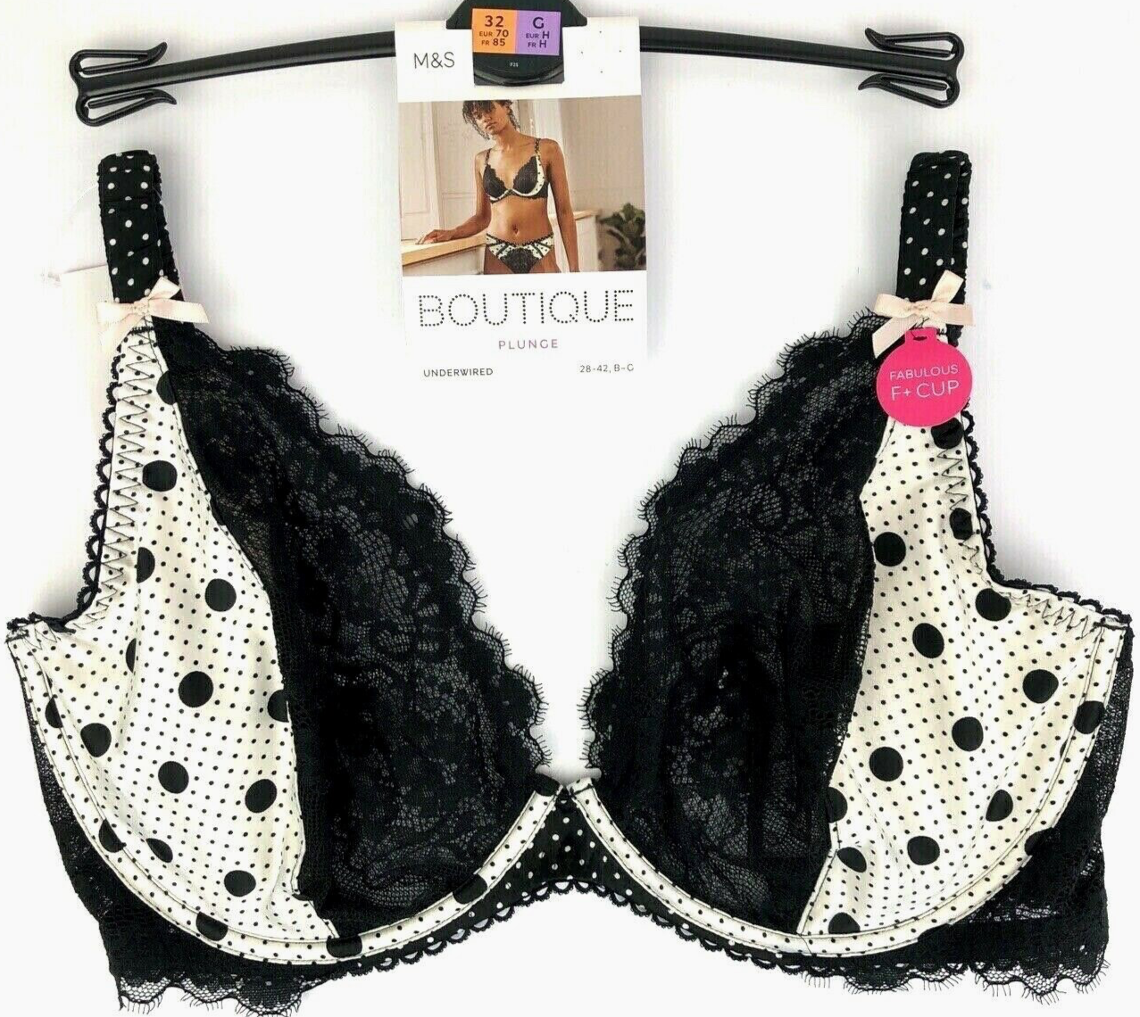 Marks & Spencer Boutique Underwired Non Paddded Plunge Bra 32G Black M&S BNWT
