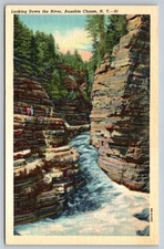 Ausable Chasm New York Looking Down the River Vintage NY Postcard Linen UNP n5