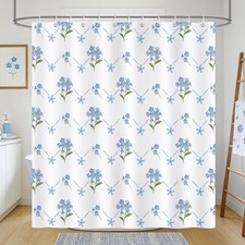 Blue Floral Shower Curtain Elegant Flower Modern Cottagecore 72x72 In 12 PCS