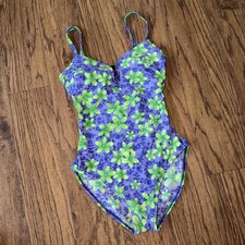 Rare Vintage Y2K 90s Christina Floral Swimsuit 1 Piece Neon Size 8 Medium Beach