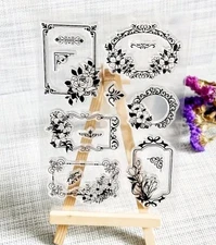 Frame clear stamps Floral Vintage label card NEW free ship