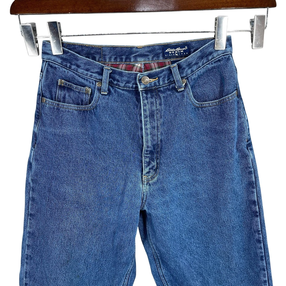 Vintage Eddie Bauer Jean Women Sz 12 Tall Blue Plaid Flannel Lined High Rise 90s - Image 3 of 4