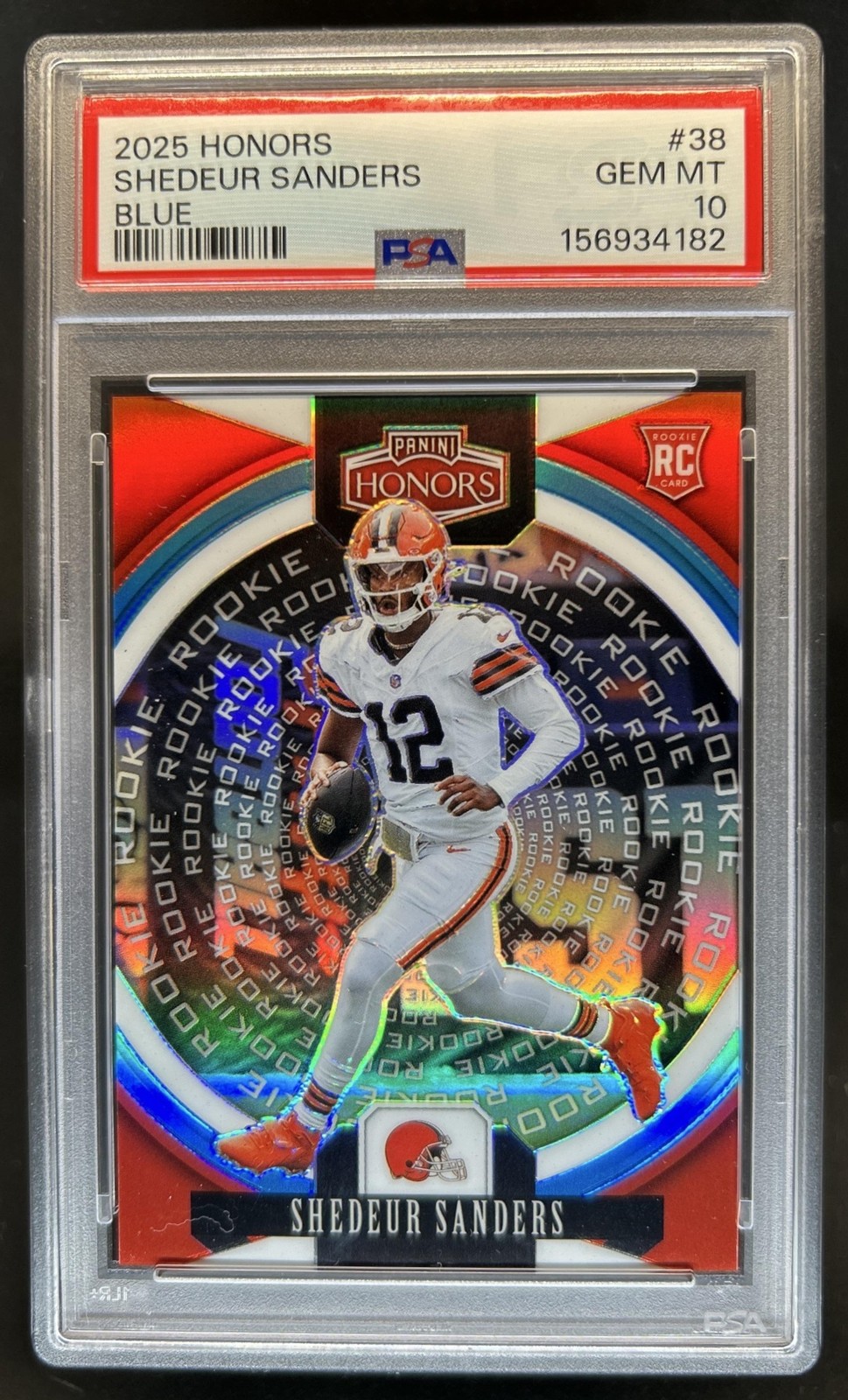 2025 Panini Honors Shedeur Sanders Rookies RC Blue Rookie #/15 Browns PSA 10 view 1
