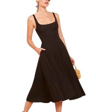 Reformation Rou Knit Black Stretchy Midi Dress With Pockets Size XS
