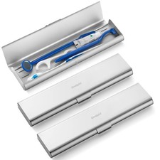 2 Pack Portable Aluminum Toothbrush Holder Case - Travel Storage for Bathroom, C