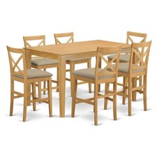 Pemberly Row 7-piece Wood Dining Set with Linen Chairs in Oak