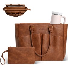 Laptop Tote Bag for Women, Leather Work Tote with Padded Laptop Compartment, ...