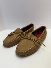 Minnetonka Moccasin Slippers Leather and Flannel Fleece Style 3950 Mens Size 12