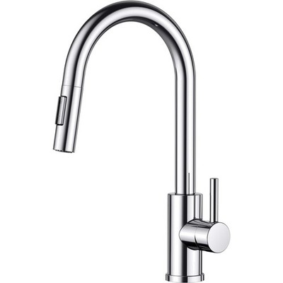 Design Küchenarmatur - Hoher Bogen, Ausziehbar, Polierter Chrom, 360° Schwenkbar
