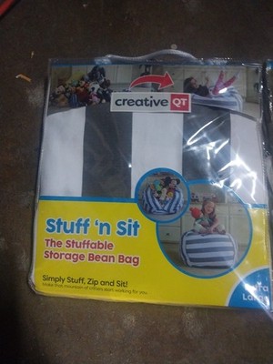 Stuff  n Sit XL 38   Bean Bag Storage for Stuffed Toys, Grey/White Striped