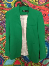 ZARA WOMAN NEW LAPELLESS FITTED BLAZER JACKET GREEN M 8135/701 Medium Fast Ship 