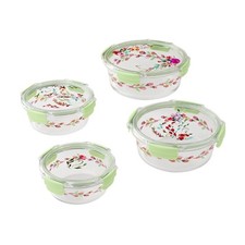 Painted Meadow Round Glass Food Storage Containers with Tritan Lid. Set of 4