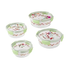 Painted Meadow Round Glass Food Storage Containers with Tritan Lid. Set of 4