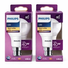 Philips LED Bulbs B22 A60 GLS Warm White 2700K 470lm 40W Eq Pack of 2