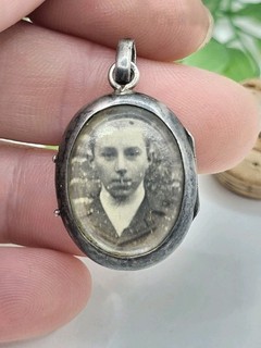 Ancien Porte Photo Pendentif En Argent Massif Verres Biseauté Bijou Ancien 3 7g