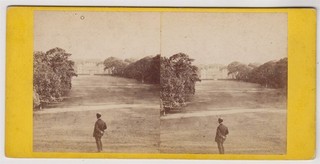 Cornwall Stereoview Mount Edgecumbe House mit Figur im Vordergrund
