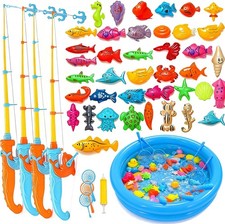 Magnetic Fishing Game Pool Toys for Kids, Water Table Bathtub Toy Fishing with I