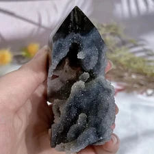 Natural Black Sphalerite Geode Reiki Healing Crystal Tower Point Obelisk Decor