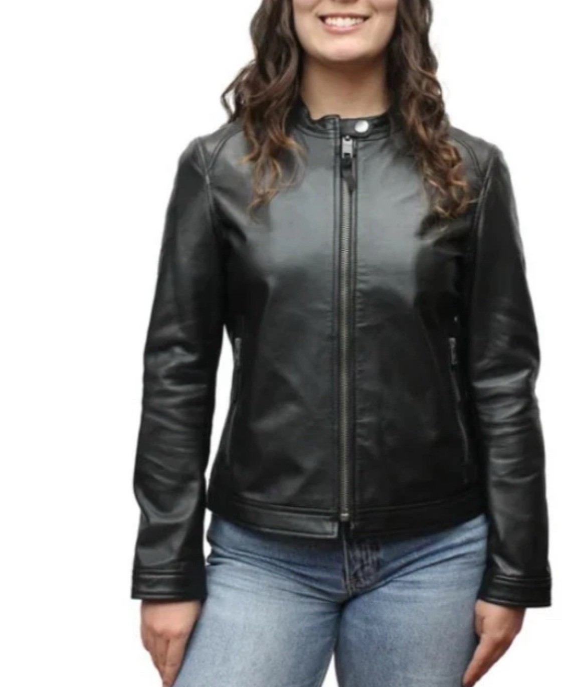 NEW FRYE Women's Black Leather Jacket Full Zip Size S F106