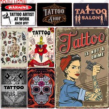 Vintage Metal Tin Sign Tattoo Studio Wall Art Painting Plaque 8x12