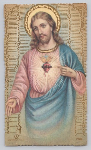 Vintage 1930s Die-Cut Holy Card Sacred Heart of Jesus Memorial Funeral
