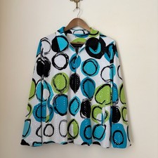 Ming Wang Shimmery Circle Print Zip Front Jacket Large