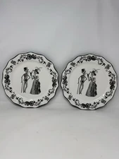 Set of2 Potter's Studio Halloween VICTORIAN SKELETON Dinner Plates Specks -Gold