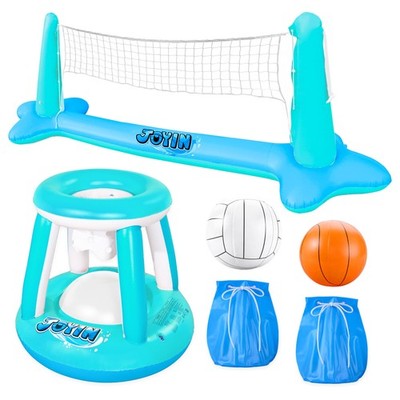 JOYIN XL Inflatable Pool Float Set, 125'' Volleyball Net & Basketball Hoops,