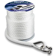 3/8 Inch x 100 FT White Premium Solid Braid MFP Anchor Rope with Steel Thimble
