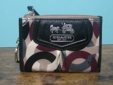 Coach Sateen Multicolor Signature Card ID Case Bill Coin Keychain Pouch Wallet