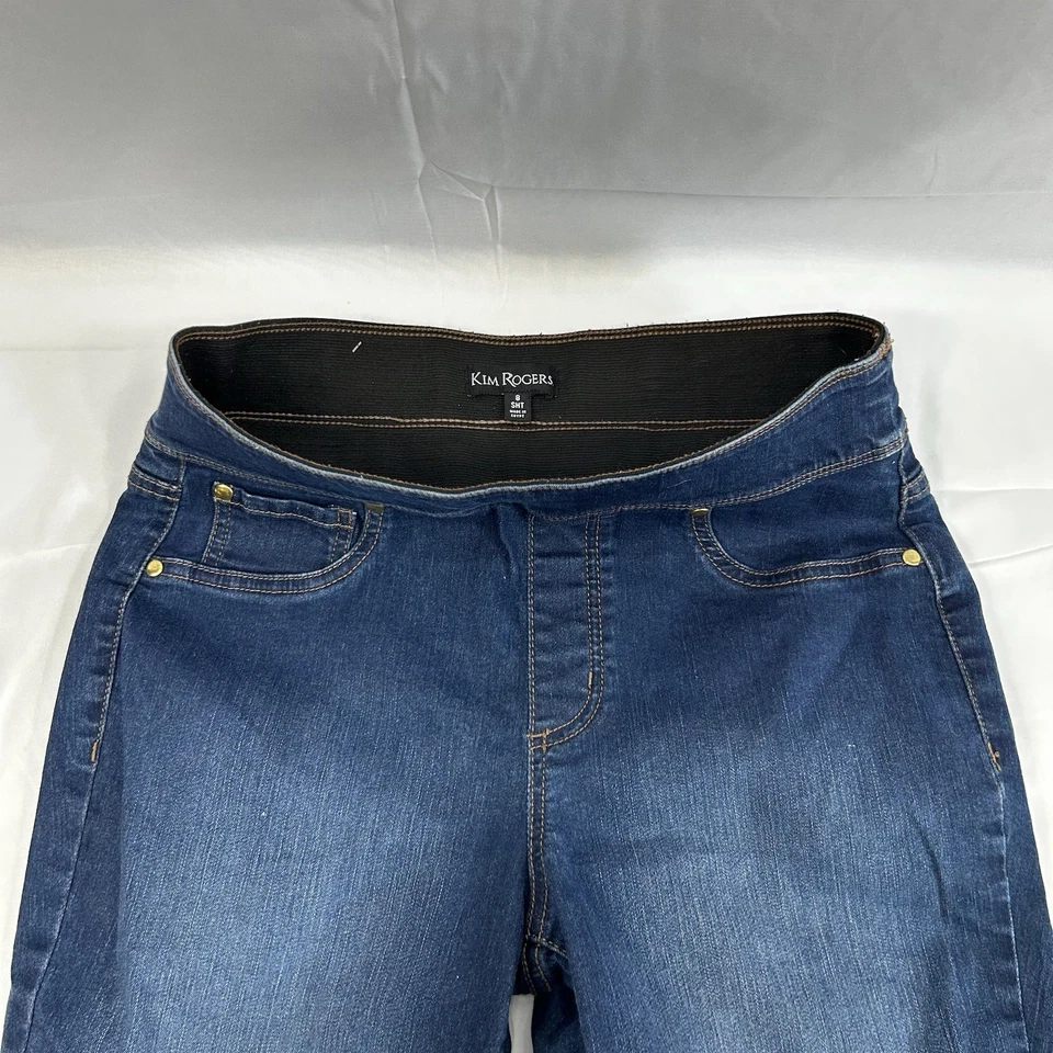 Pantalones de mezclilla Kim Rogers para mujer 8 cortos azules tiro bajo pierna recta lavado oscuro Foto 2 de 4