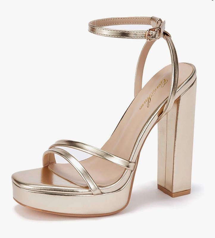 NEW $49 Woman Gold Platform Strapy Sandal High Block Heels Square Open Toe Sz 11