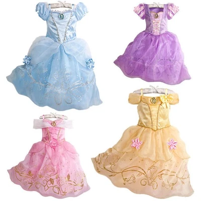 Kids Girls Princess Costume Fairytale Dress Up Belle Cinderella-Aurora Sofia COS