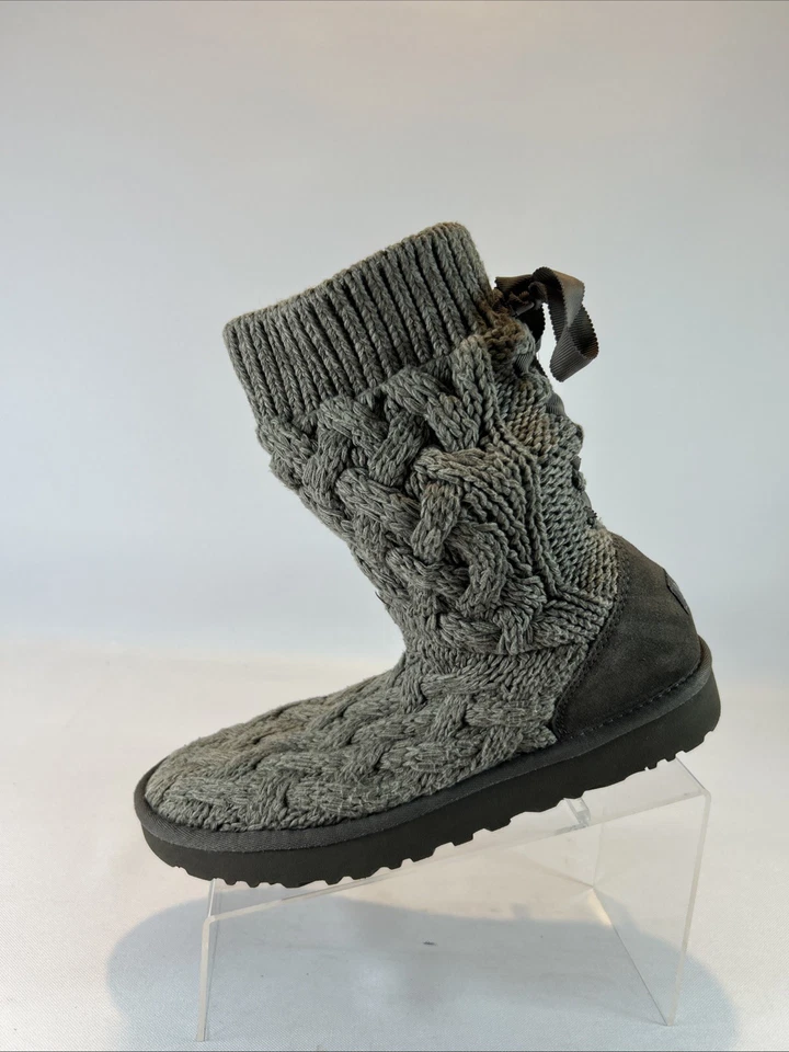 Botas botín UGG Australia Isla tejido con cable para mujer talla 10 gris tejido con cordones lazo Foto 3 de 4