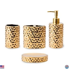 Gold Bathroom Accessory Sets 4 Piece Ceramic Gift Set Apartment Premium Durable