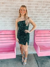 Hunter Green Sequin Midnight Doll Women’s Formal Dress, Medium