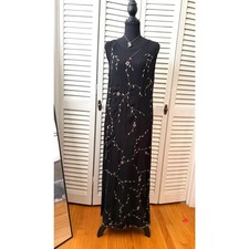 Vtg 90s Whimsigoth Fairy Grunge Black Sleeveless Floral Embroidered Maxi Dress M