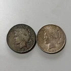 $1 Silver Peace Dollar - 1923 90% Silver [Lot of 2 Coins] Scrap Worn