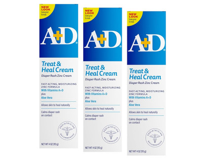 A+D Diaper Rash Cream Zinc Oxide, 4 Ounces Each (Pack of 3)