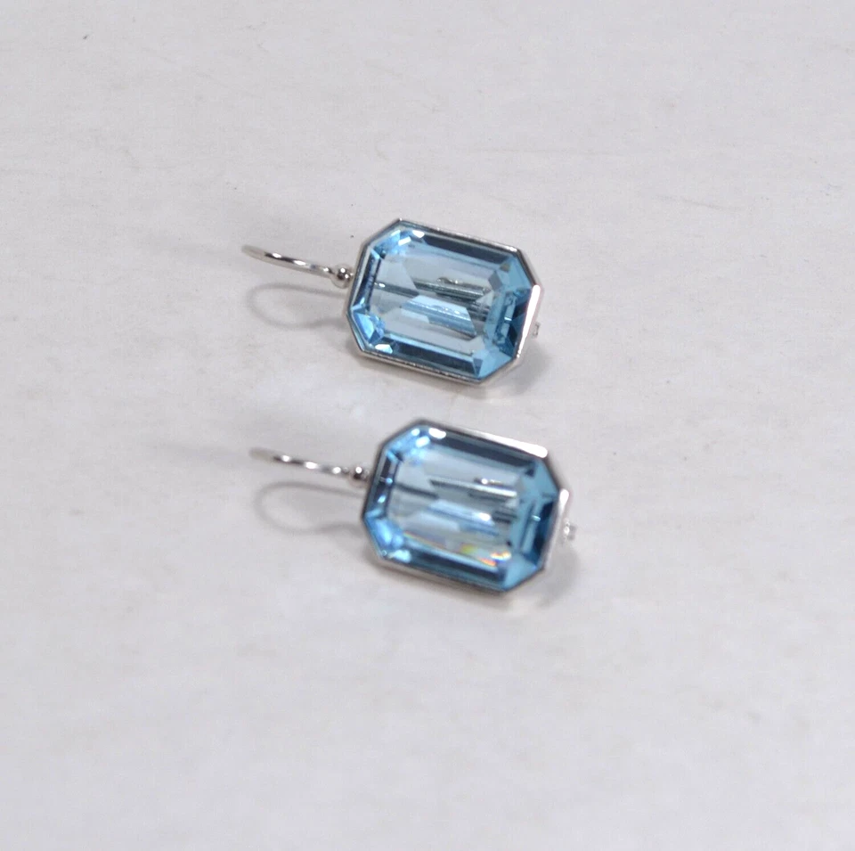 ORECCHINI ARGENTO 925  CRISTALLI  AZZURRO  OTTAGONALI  RODIATI         AGHT 0881 - Immagine 2 di 3