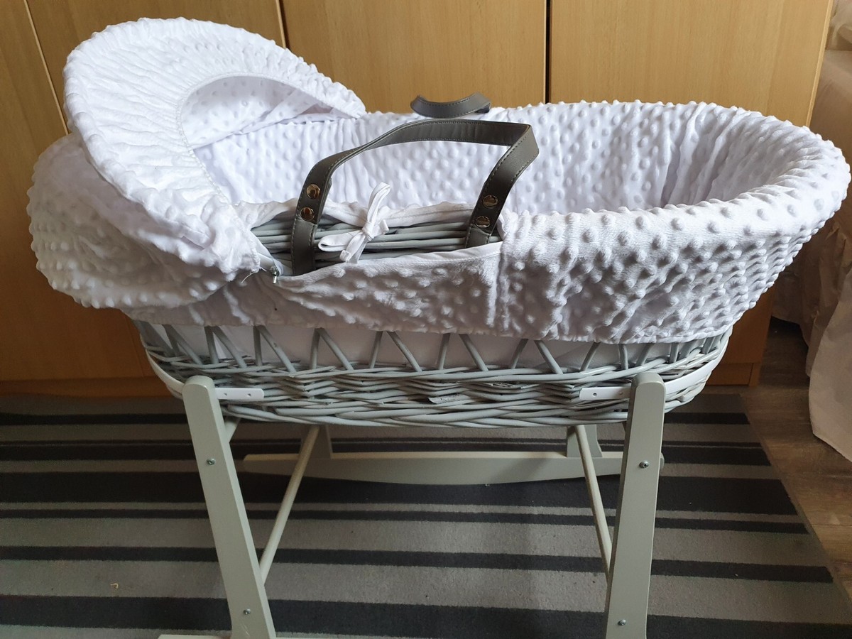 Rocking Stand 4baby Padded Grey Wicker Moses Basket Grey Wicker