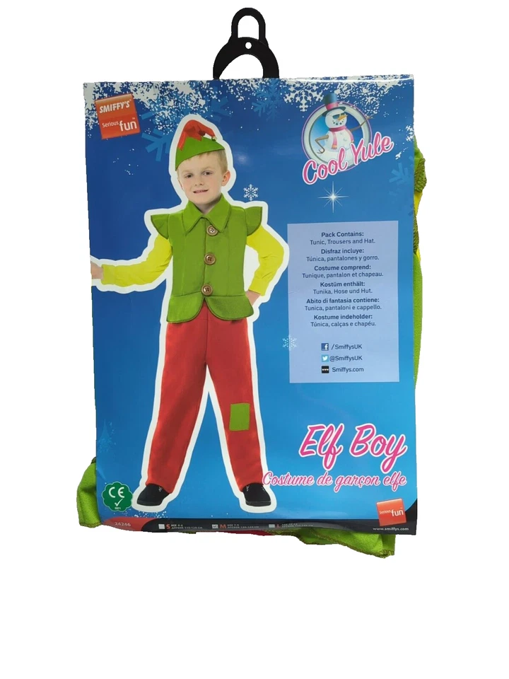 Elf Boy Christmas Costume 7-9 Years Tunic Hat Child Kid Fun Fancy Dress Cosplay - Image 2 of 4