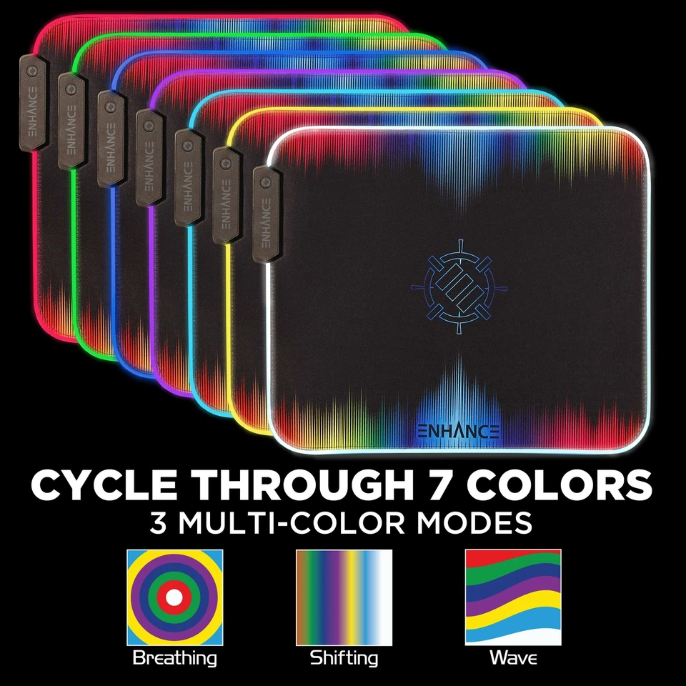 ENHANCE LED Gaming Mouse Pad with Fabric Top - 7 RGB Colors & 3 Lighting Effects - Image 3 of 4