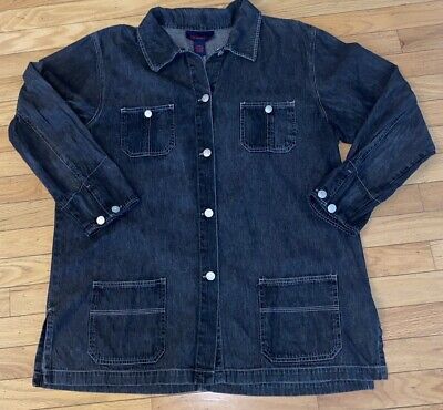 Vintage Women's Black Denim Chore Barn Jacket Denim & Co. Lg Vintage Women's Black Denim Chore Barn Jacket Denim & Co. Lg